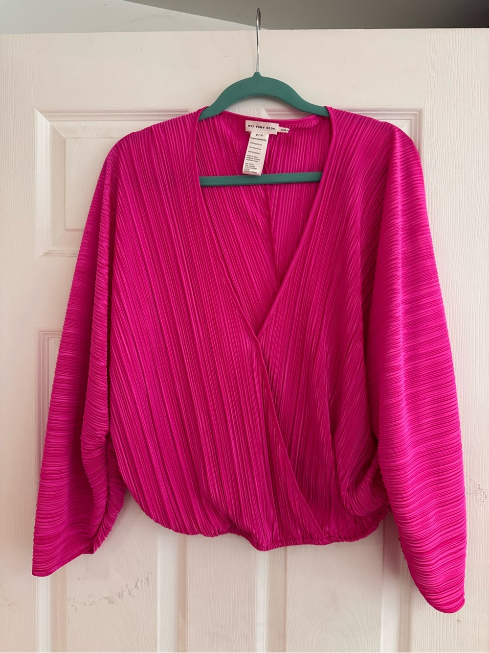 Good American Fuchsia Pleated Blouse